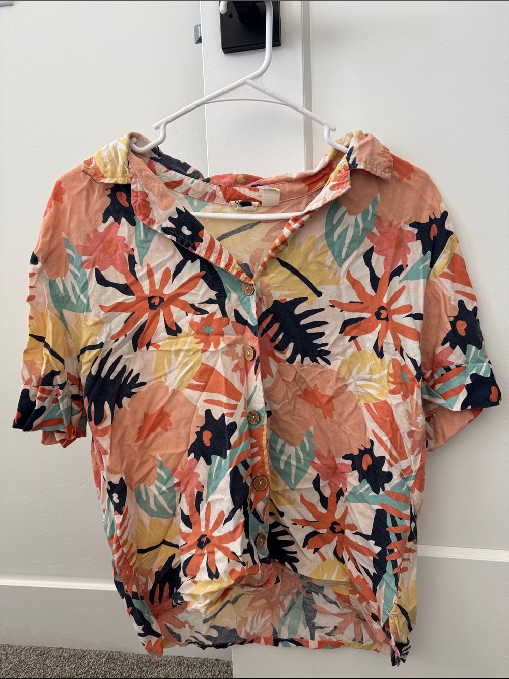 Roxy Peach Multi Floral Button-Down Kids Shirt